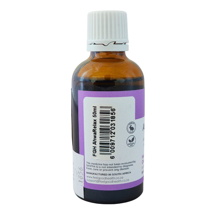 Wholesale AshwaRelax 50ml bottle left view showing barcode and product information
