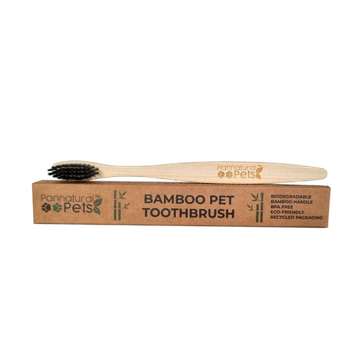 Wholesale bamboo pet toothbrush by Pannatural Pets, featuring a biodegradable bamboo handle and eco-friendly packaging.