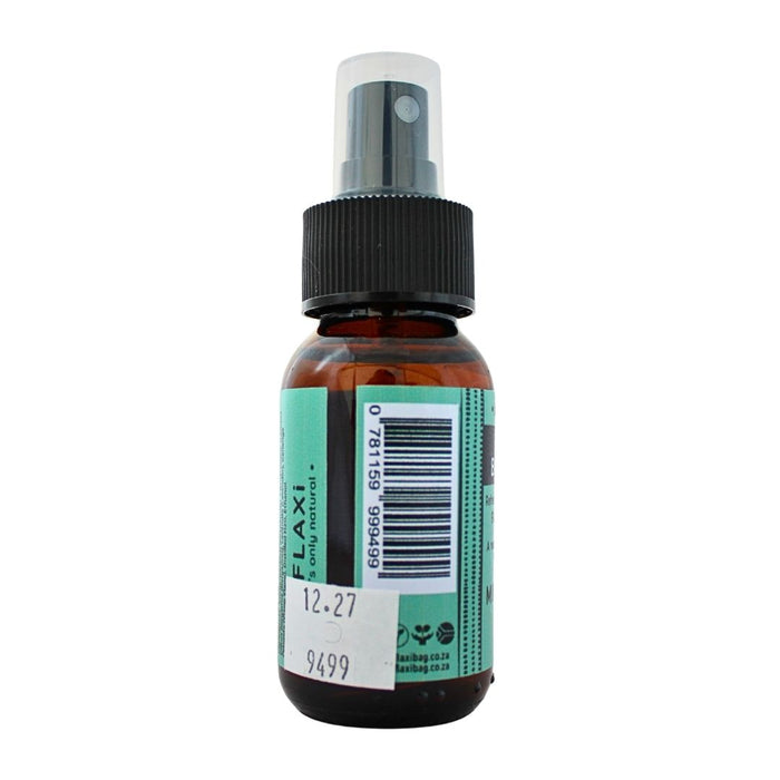 Wholesale FLAXi Becalm Mist bottle with green label, barcode and product sticker.