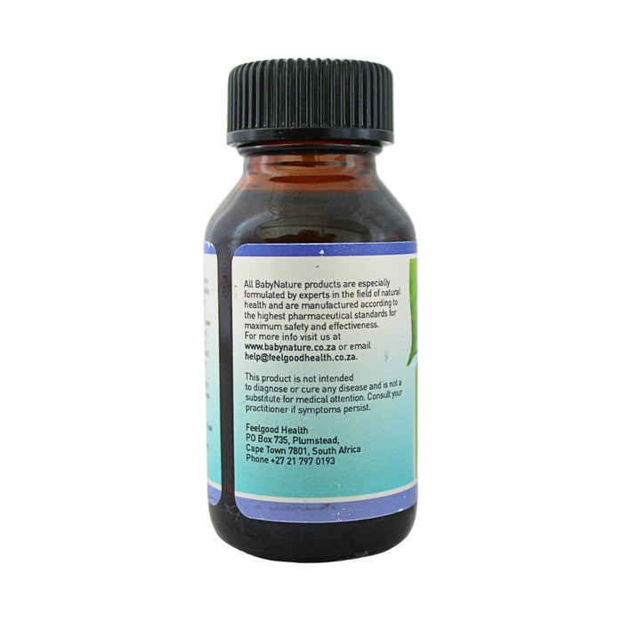 Wholesale Blissful Baby Massage Oil 30ml back label with product information and safety details.