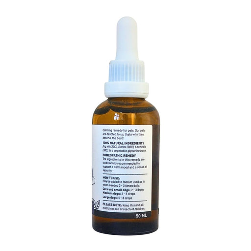 Wholesale Devoted by Nature Calm Drops 50ml bottle showing the ingredients label with directions for use and supplement facts.