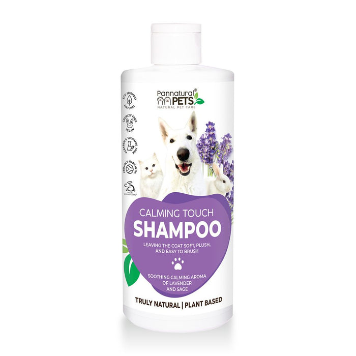 Wholesale natural pet shampoo with lavender and sage, offering a calming touch and soft, easy-to-brush coat for dogs and cats.