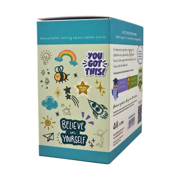 Wholesale Kids’ Concentration Combo Box side panel with colourful children’s illustrations, “You Got This!” and “Believe in Yourself” messages