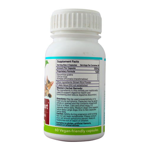 Wholesale Digestive Support bottle showing the ingredients label with directions for use and supplement facts.