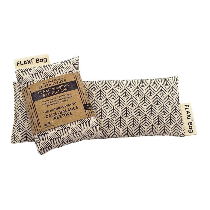 Wholesale FLAXi Weighted Eye Pillow,  a hand-printed cotton eye pillow filled with flaxseed and essential oils, designed to provide soothing pressure and promote calm, balance and relaxation.