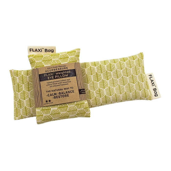 Wholesale FLAXi Weighted Eye Pillow,  a hand-printed cotton eye pillow filled with flaxseed and essential oils, designed to provide soothing pressure and promote calm, balance and relaxation.