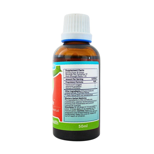 Wholesale Femalite herbal tincture 50ml bottle showing the ingredients label with directions for use and supplement facts.
