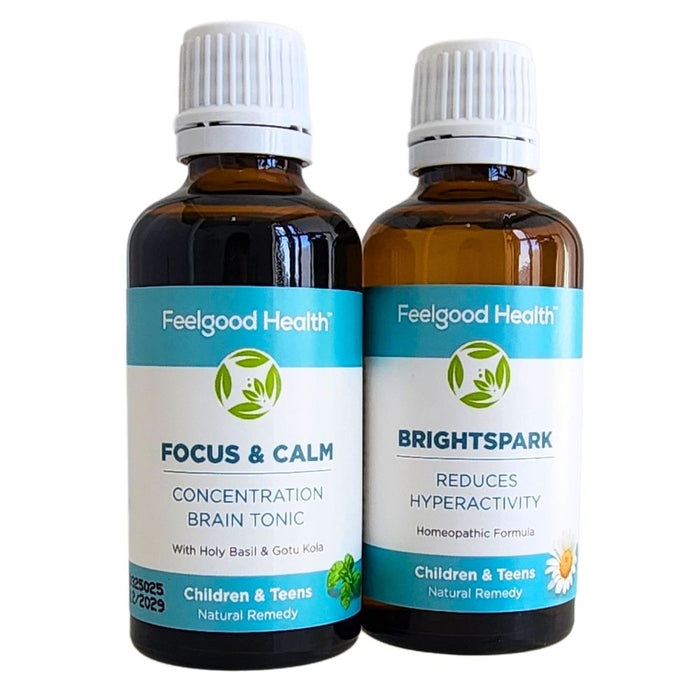 South Africa Wholesale Supplier: Two bottles, BrightSpark + Focus & Calm – Natural Remedies for Hyperactivity, ADHD Concentration Support in Kids