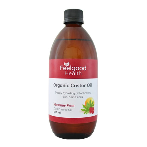 Bottle of Feelgood Health Organic Castor Oil on a white background - wholesale bulk order