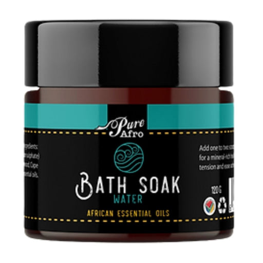 Pure Afro Water Bath Soak infused with mineral-rich salts and essential oils for relaxation and renewal.