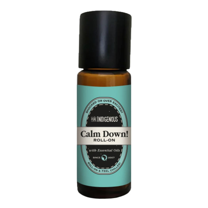 Calm Down! Roll-On by Pure Indigenous – natural essential oil blend for stress and anxiety relief.