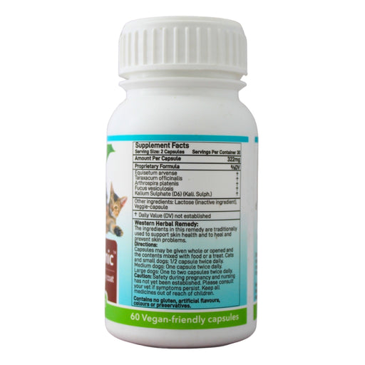 Wholesale Skin & Coat Tonic bottle showing the ingredients label with directions for use and supplement facts.