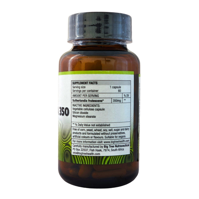 Big Tree Sutherlandia frutescens 350mg supplement facts ingredients list and manufacturer contact info