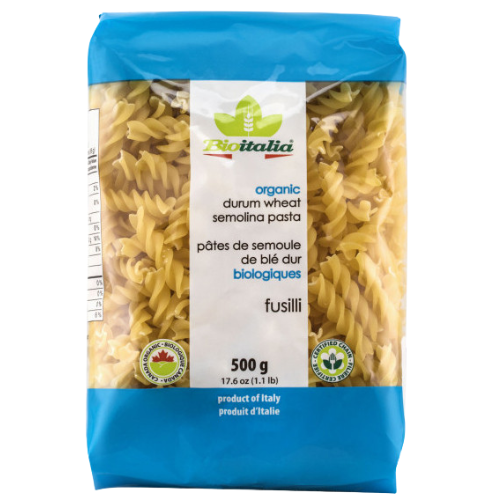 Bio Italia Organic Fusilli Pasta (500g) is made from organic durum wheat, egg-free suitable for vegans. Wholesale distribution 